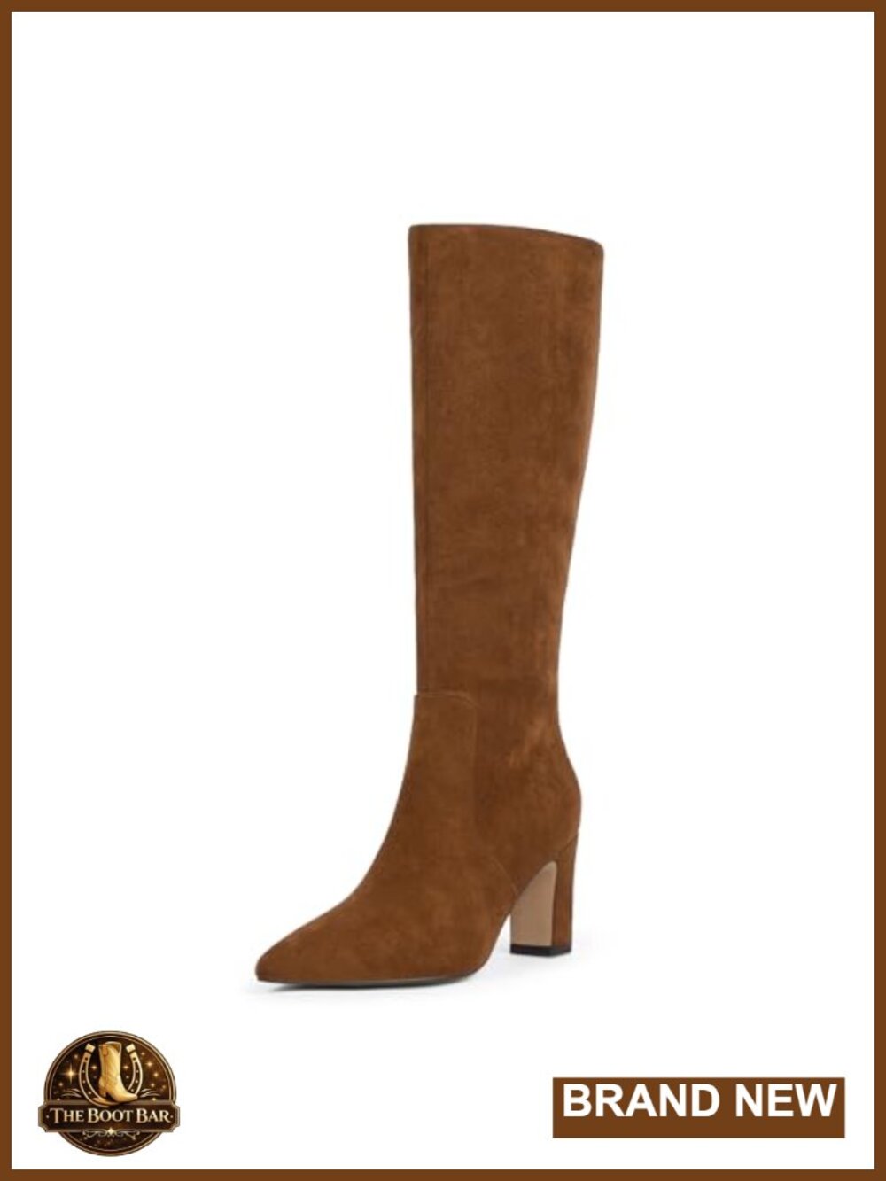 Pointed Toe Knee High Boots Chunky Heel Faux Suede Women's Tall Dress Boots